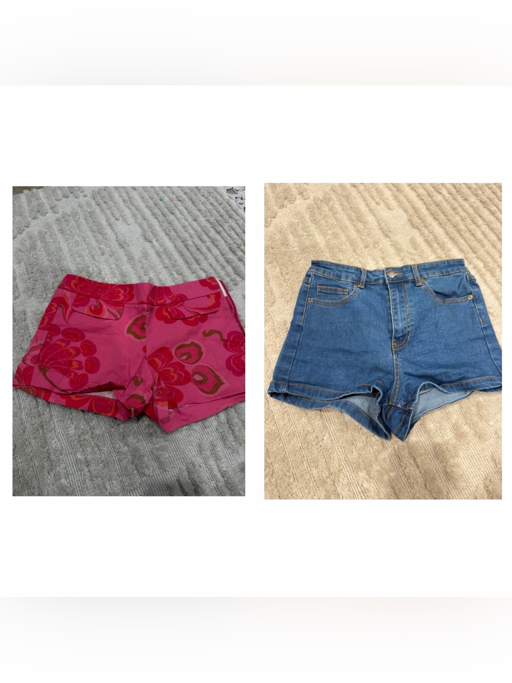 J. Crew Pink Floral Print Shorts & Blue Denim High-Waist Jean Shorts